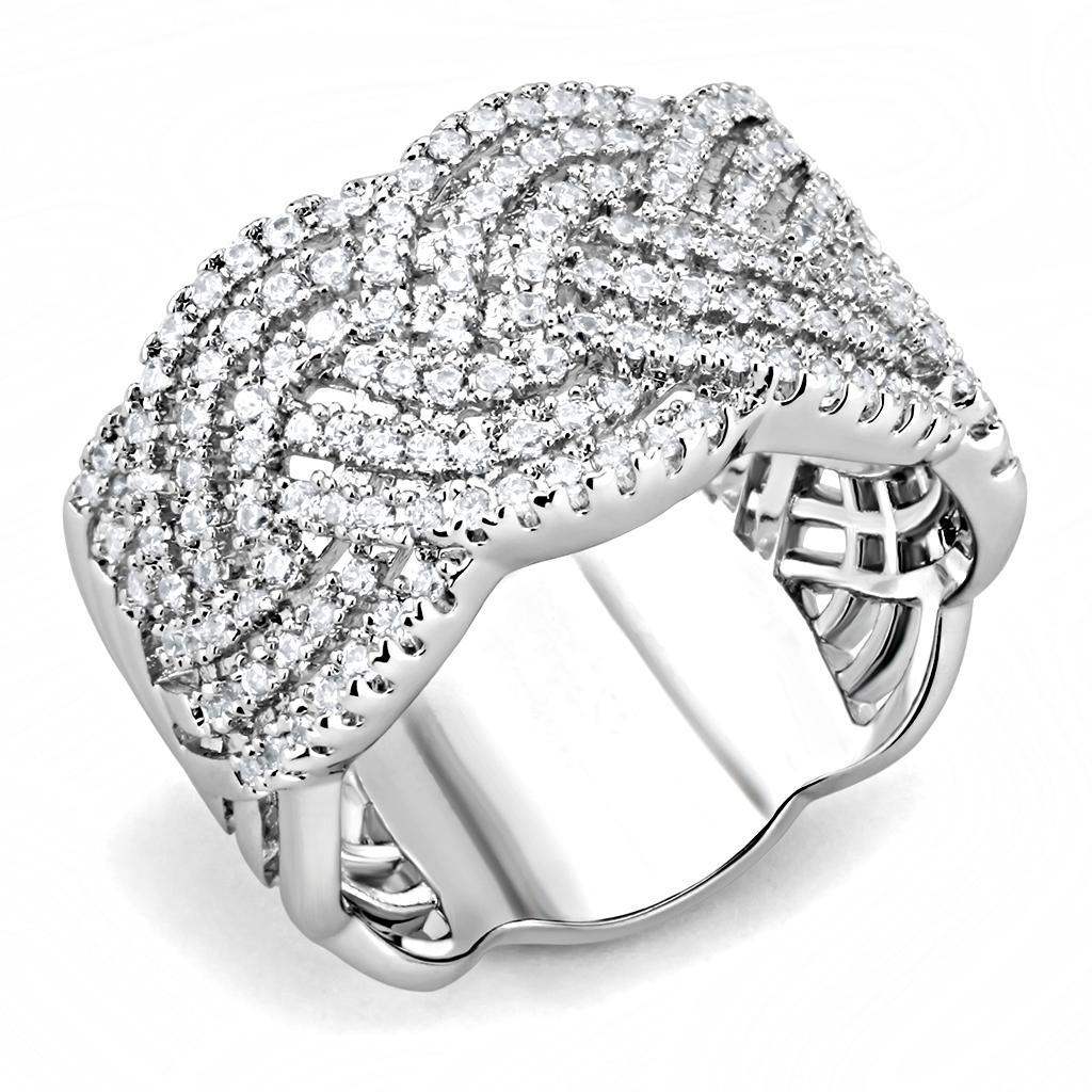 Alamode Rhodium Brass Ring with AAA Grade CZ in Clear - Alamode - Flyclothing LLC