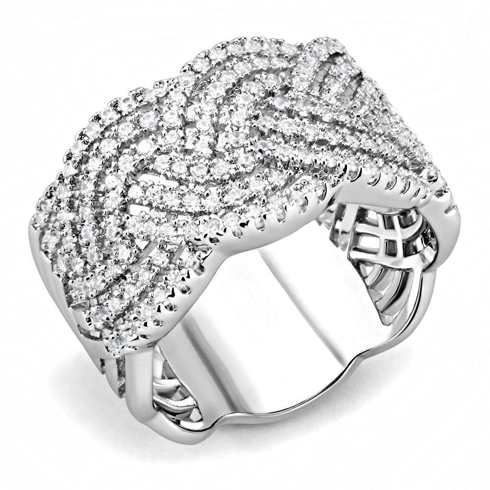 Alamode Rhodium Brass Ring with AAA Grade CZ in Clear - Alamode