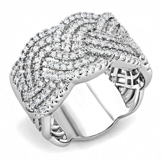 Alamode Rhodium Brass Ring with AAA Grade CZ in Clear - Alamode - Flyclothing LLC