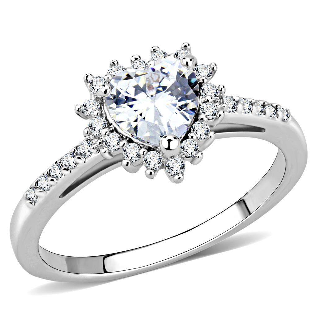 Alamode Rhodium Brass Ring with AAA Grade CZ in Clear - Alamode - Flyclothing LLC