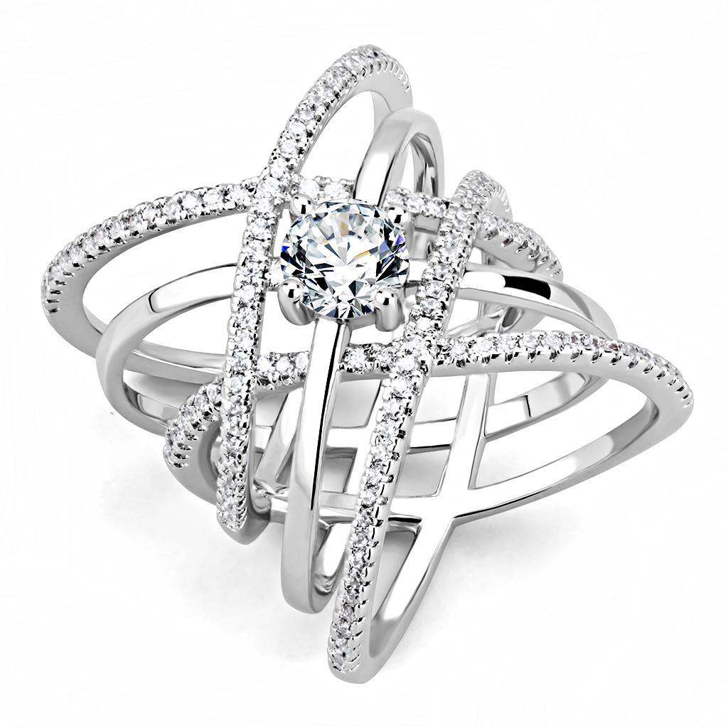 Alamode Rhodium Brass Ring with AAA Grade CZ in Clear - Alamode - Flyclothing LLC