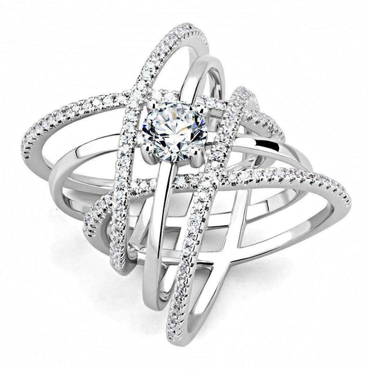 Alamode Rhodium Brass Ring with AAA Grade CZ in Clear - Alamode - Flyclothing LLC
