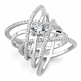 Alamode Rhodium Brass Ring with AAA Grade CZ in Clear - Alamode