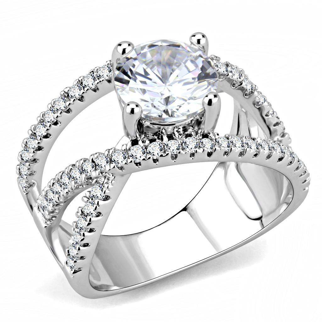 Alamode Rhodium Brass Ring with AAA Grade CZ in Clear - Alamode - Flyclothing LLC