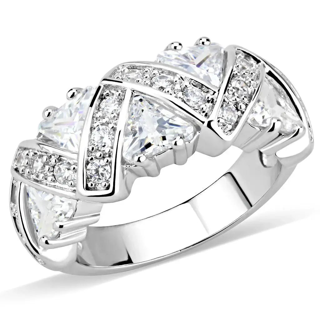 Alamode Rhodium Brass Ring with AAA Grade CZ in Clear - Alamode - Flyclothing LLC