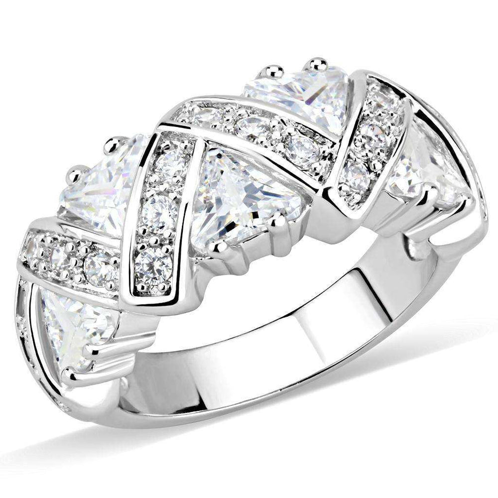 Alamode Rhodium Brass Ring with AAA Grade CZ in Clear - Alamode - Flyclothing LLC