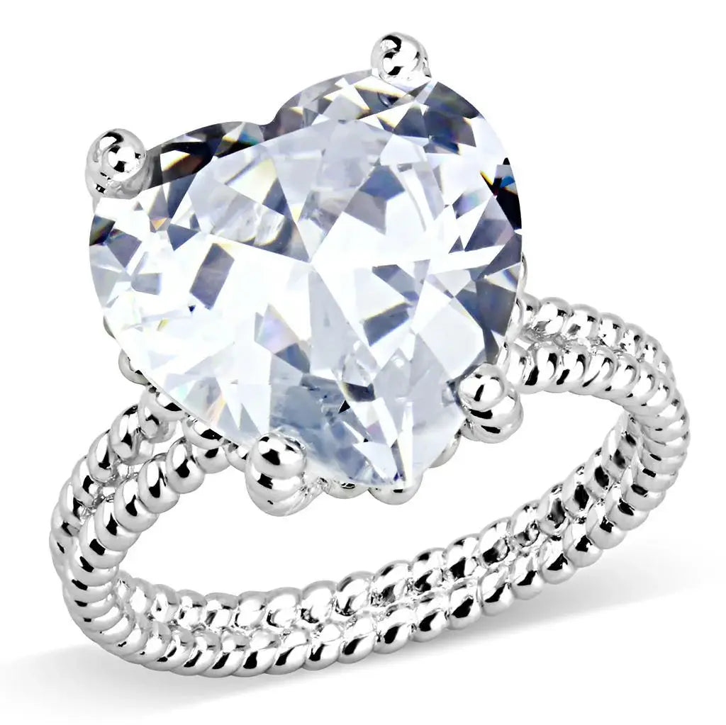 Alamode Rhodium Brass Ring with AAA Grade CZ in Clear - Alamode - Flyclothing LLC