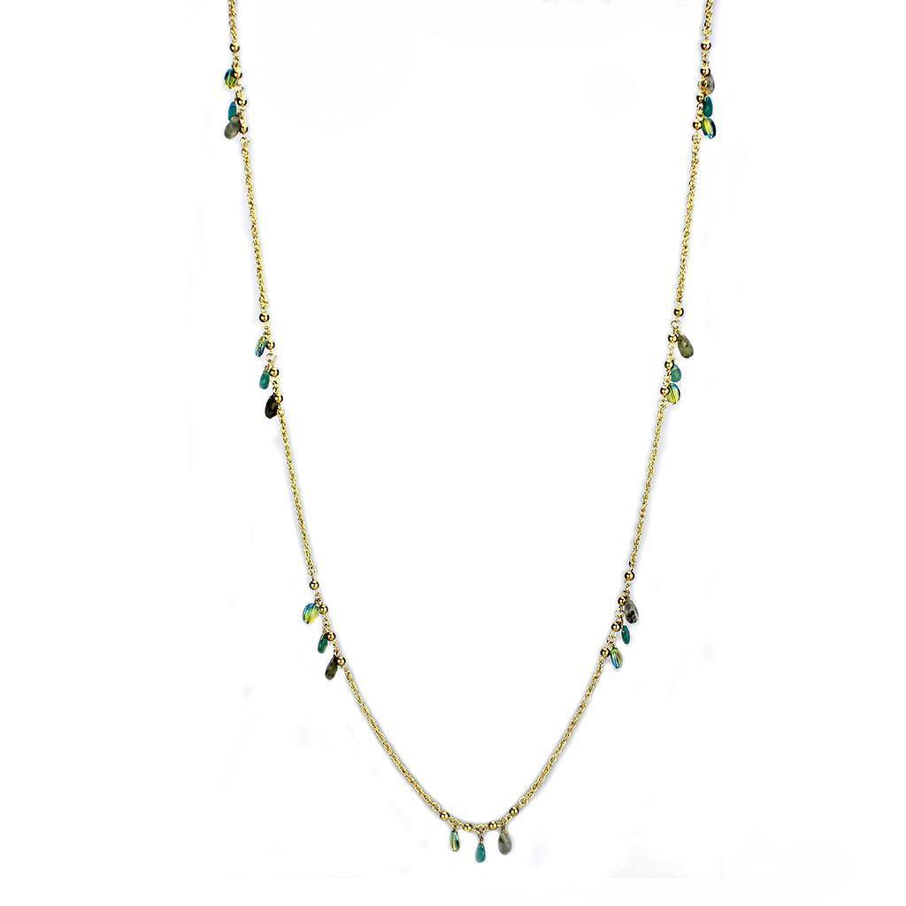 Alamode Gold Brass Necklace with Synthetic Jade in Emerald - Alamode