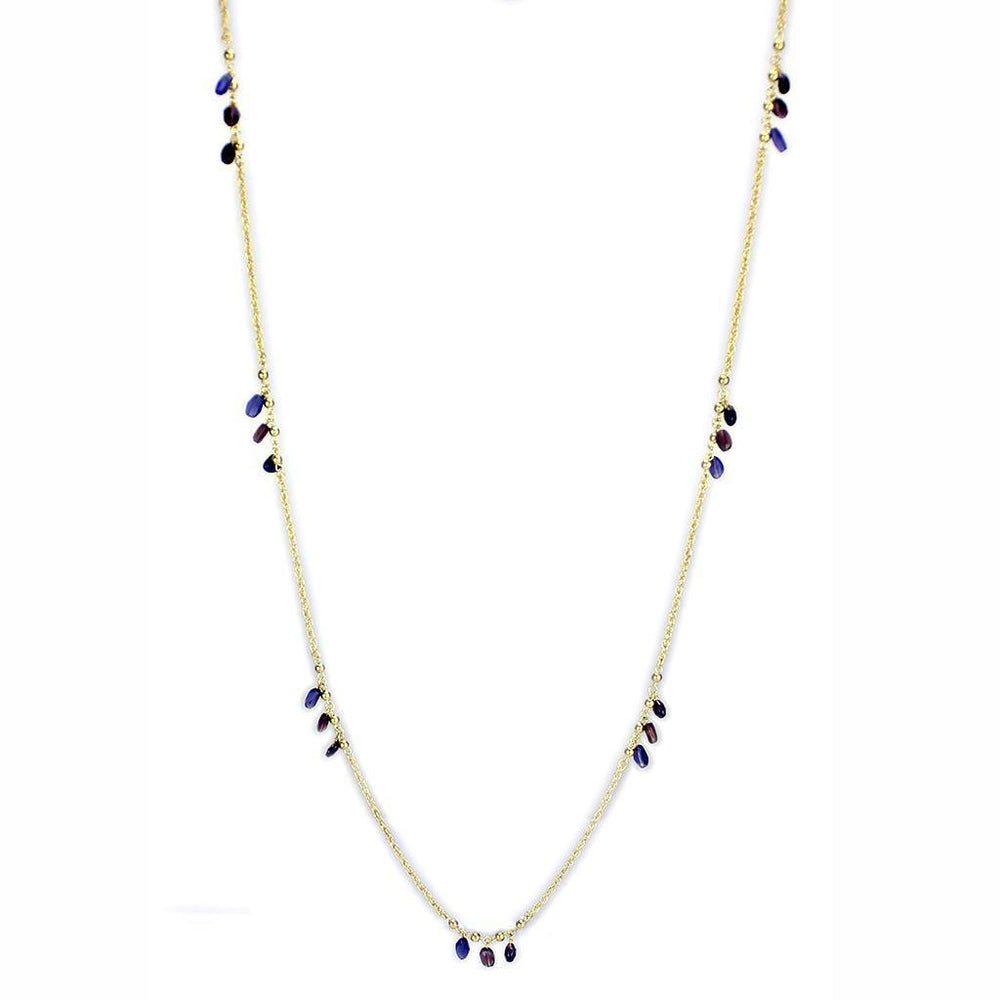 Alamode Gold Brass Necklace with Semi-Precious Amethyst Crystal in Amethyst - Alamode