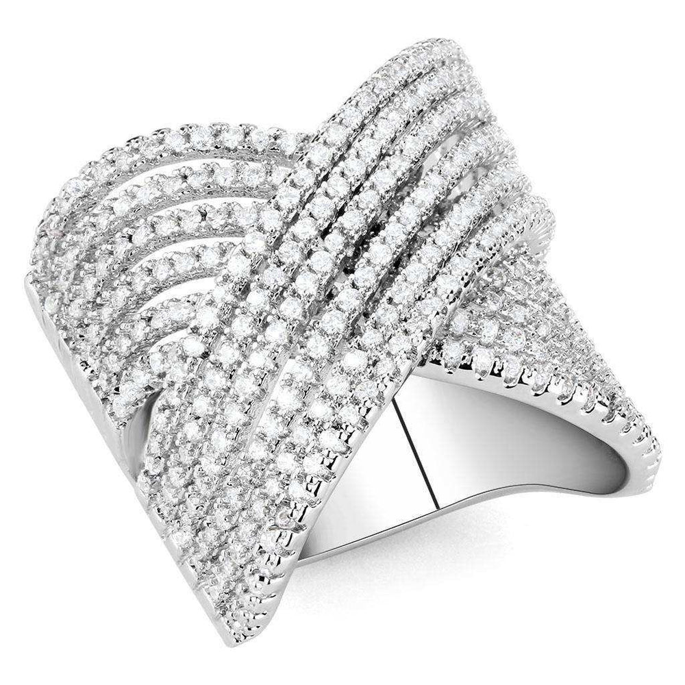 Alamode Rhodium Brass Ring with AAA Grade CZ in Clear - Alamode - Flyclothing LLC