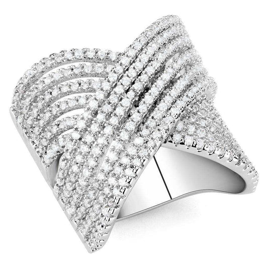 Alamode Rhodium Brass Ring with AAA Grade CZ in Clear - Alamode - Flyclothing LLC