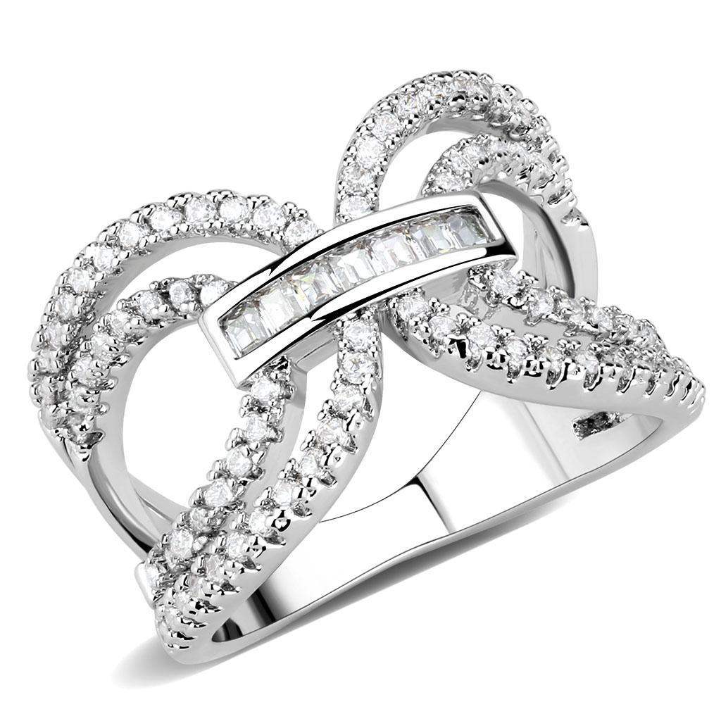 Alamode Rhodium Brass Ring with AAA Grade CZ in Clear - Alamode - Flyclothing LLC