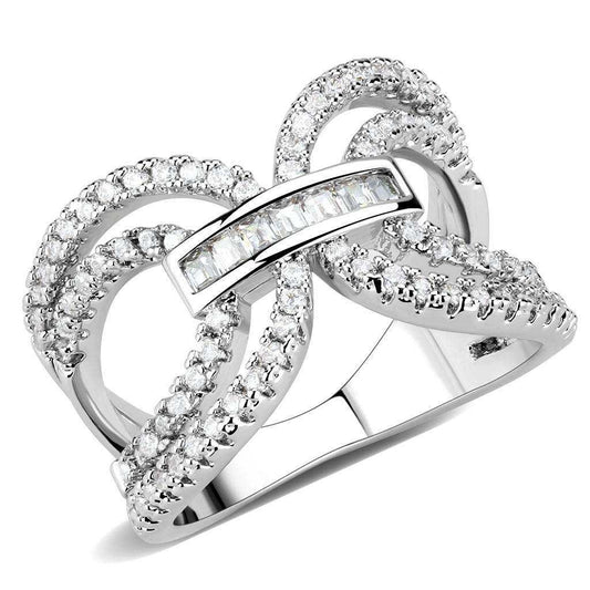 Alamode Rhodium Brass Ring with AAA Grade CZ in Clear - Alamode - Flyclothing LLC