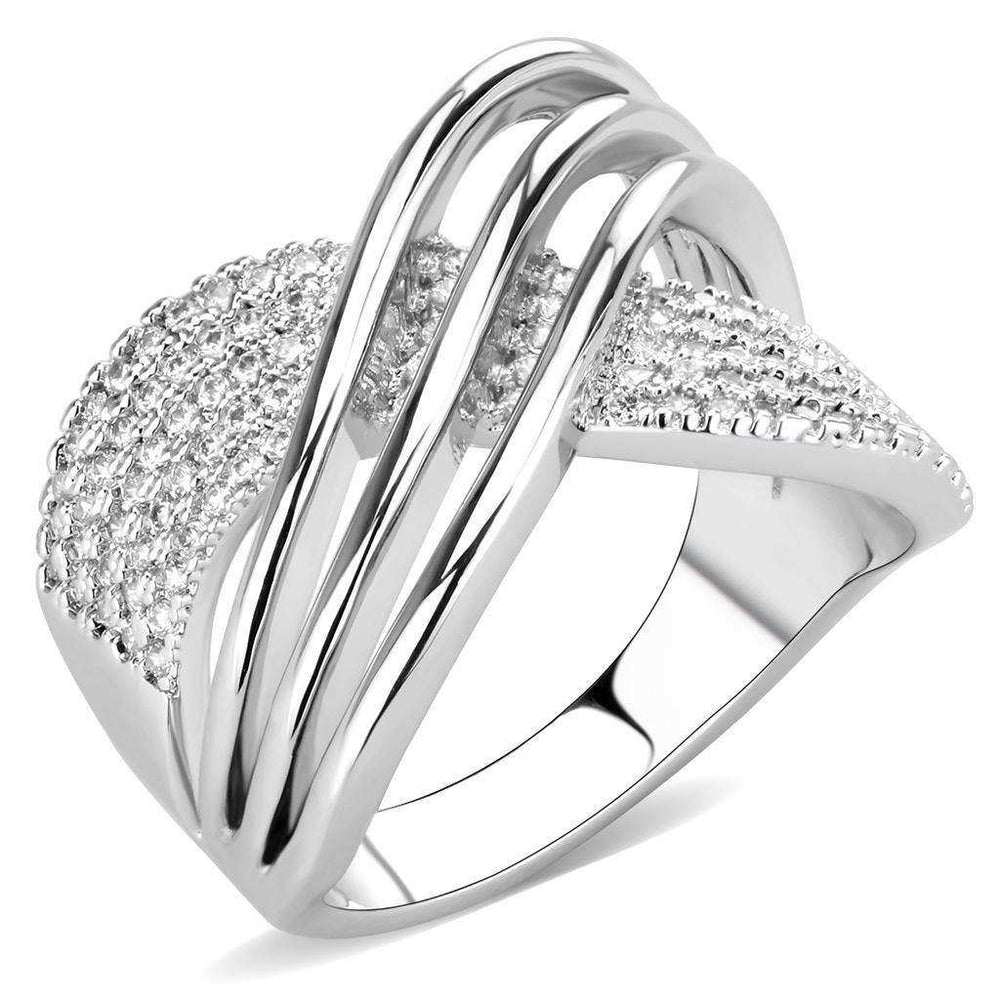 Alamode Rhodium Brass Ring with AAA Grade CZ in Clear - Alamode - Flyclothing LLC