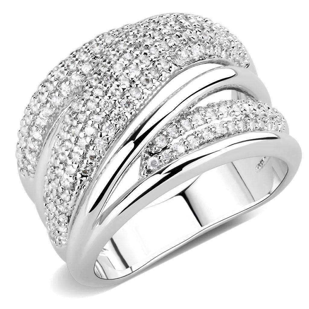 Alamode Rhodium Brass Ring with AAA Grade CZ in Clear - Alamode - Flyclothing LLC