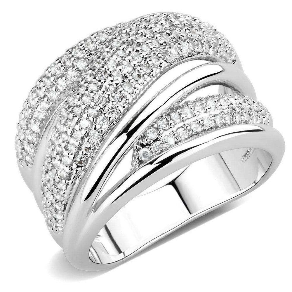 Alamode Rhodium Brass Ring with AAA Grade CZ in Clear - Alamode - Flyclothing LLC