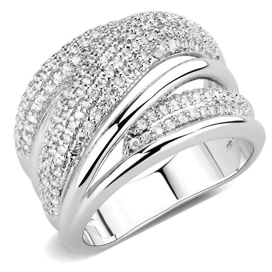Alamode Rhodium Brass Ring with AAA Grade CZ in Clear - Alamode - Flyclothing LLC