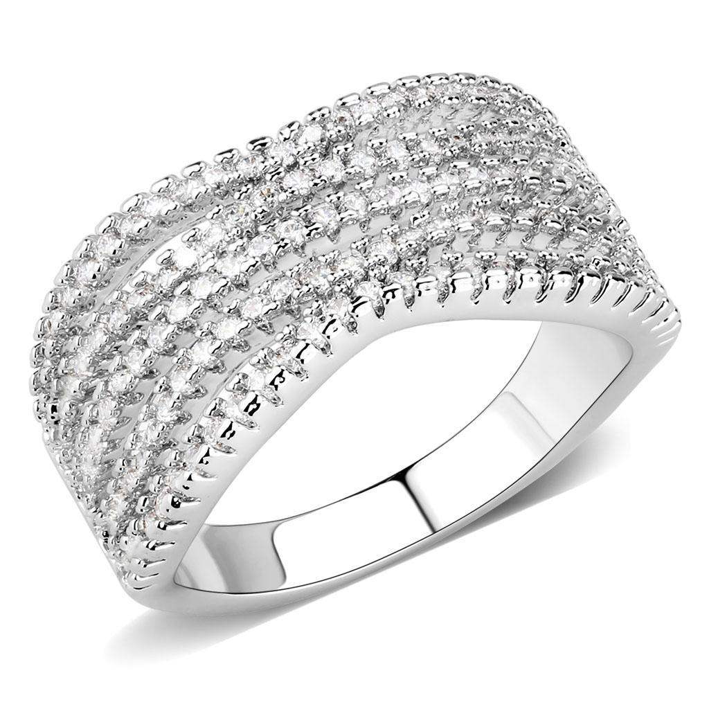 Alamode Rhodium Brass Ring with AAA Grade CZ in Clear - Alamode - Flyclothing LLC