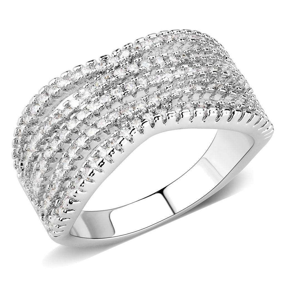 Alamode Rhodium Brass Ring with AAA Grade CZ in Clear - Alamode - Flyclothing LLC