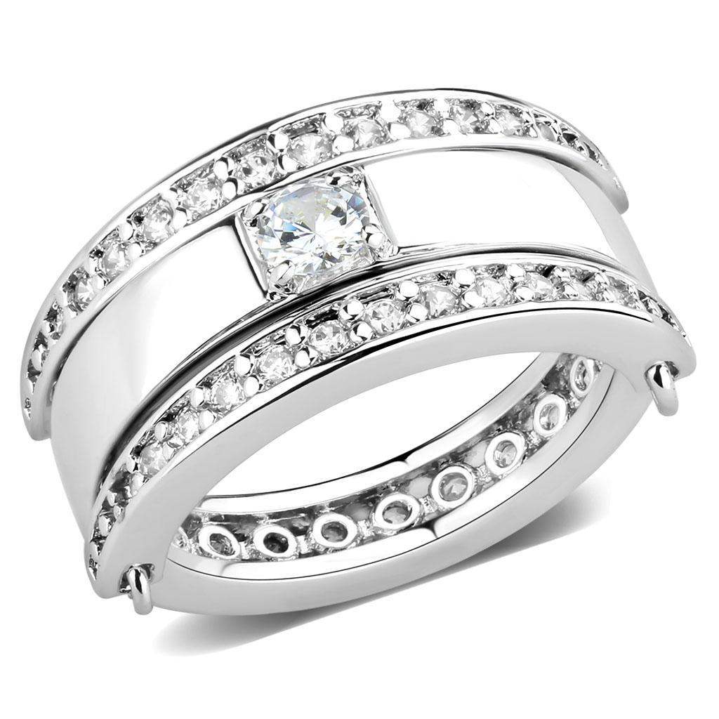 Alamode Rhodium Brass Ring with AAA Grade CZ in Clear - Alamode - Flyclothing LLC