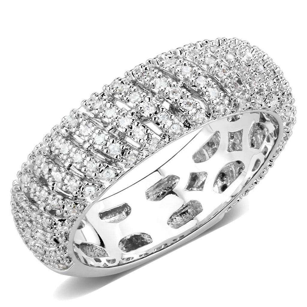 Alamode Rhodium Brass Ring with AAA Grade CZ in Clear - Alamode - Flyclothing LLC