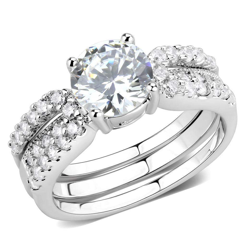 Alamode Rhodium Brass Ring with AAA Grade CZ in Clear - Alamode - Flyclothing LLC