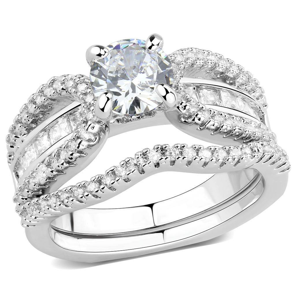 Alamode Rhodium Brass Ring with AAA Grade CZ in Clear - Alamode