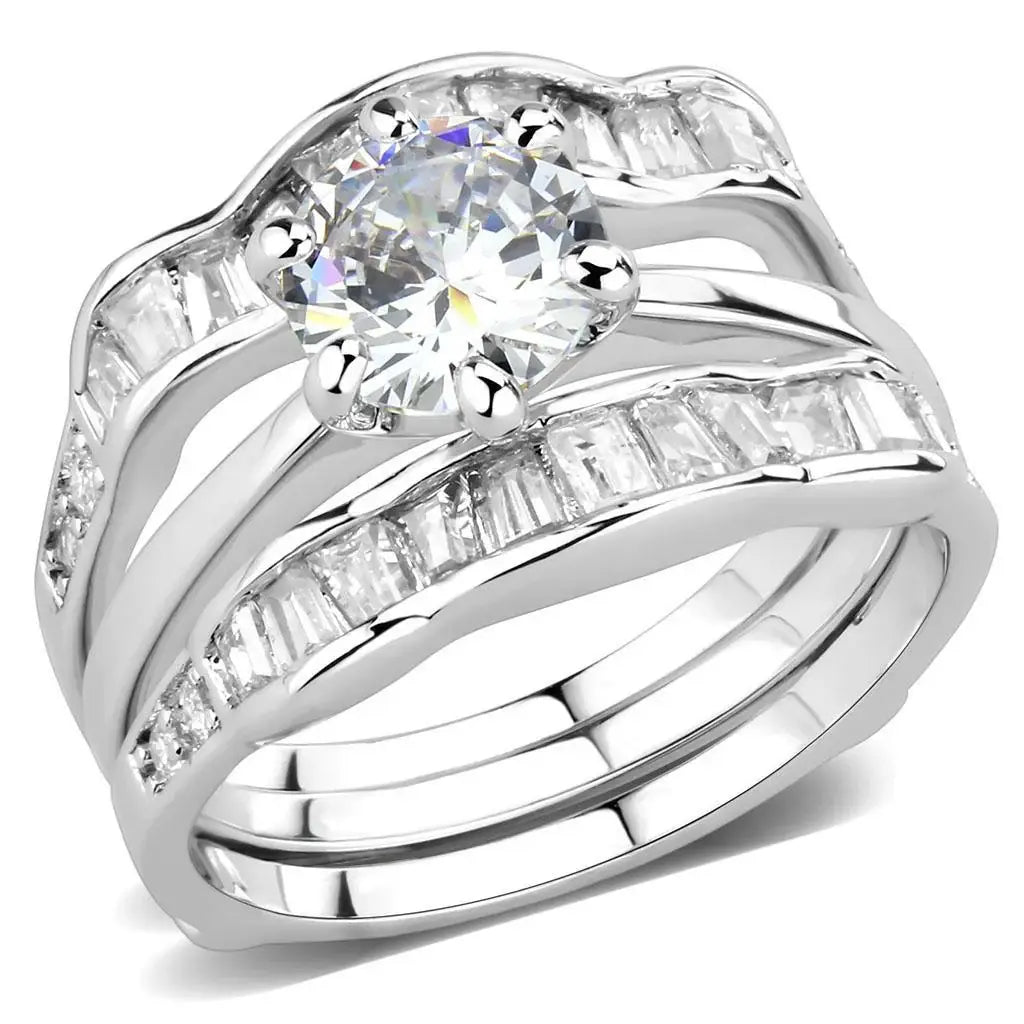 Alamode Rhodium Brass Ring with AAA Grade CZ in Clear - Alamode - Flyclothing LLC