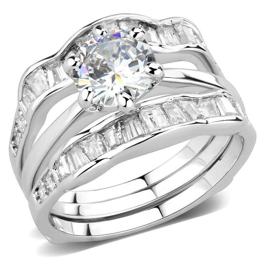 Alamode Rhodium Brass Ring with AAA Grade CZ in Clear - Alamode - Flyclothing LLC