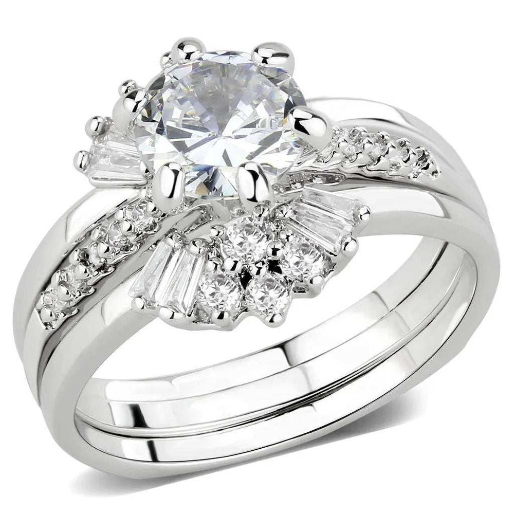 Alamode Rhodium Brass Ring with AAA Grade CZ in Clear - Alamode - Flyclothing LLC