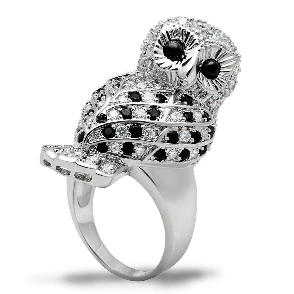 Alamode Rhodium Brass Ring with AAA Grade CZ in Jet - Alamode