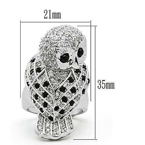Alamode Rhodium Brass Ring with AAA Grade CZ in Jet - Alamode - Flyclothing LLC
