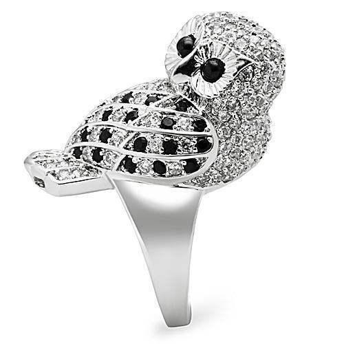Alamode Rhodium Brass Ring with AAA Grade CZ in Jet - Alamode - Flyclothing LLC