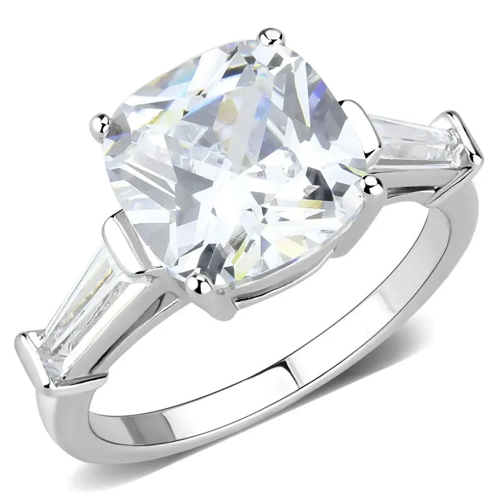 Alamode Rhodium Brass Ring with AAA Grade CZ in Clear - Alamode - Flyclothing LLC