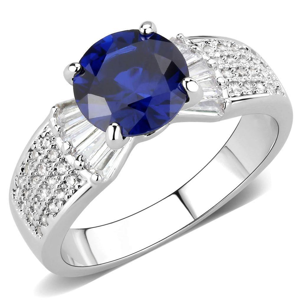 Alamode Rhodium Brass Ring with Synthetic Spinel in London Blue - Alamode