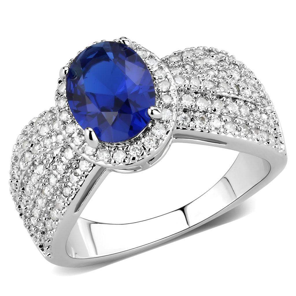 Alamode Rhodium Brass Ring with Synthetic Spinel in London Blue - Alamode - Flyclothing LLC