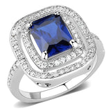 Alamode Rhodium Brass Ring with Synthetic Spinel in London Blue - Alamode