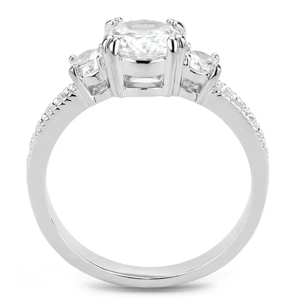 Alamode Rhodium Brass Ring with AAA Grade CZ in Clear - Alamode - Flyclothing LLC