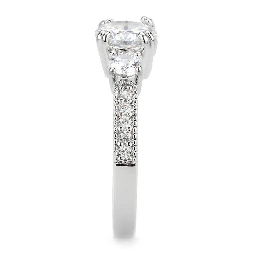 Alamode Rhodium Brass Ring with AAA Grade CZ in Clear - Alamode - Flyclothing LLC