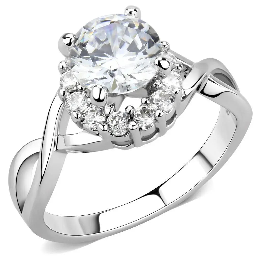 Alamode Rhodium Brass Ring with AAA Grade CZ in Clear - Alamode - Flyclothing LLC