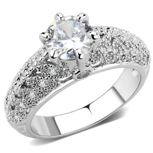 Alamode Rhodium Brass Ring with AAA Grade CZ in Clear - Alamode - Flyclothing LLC