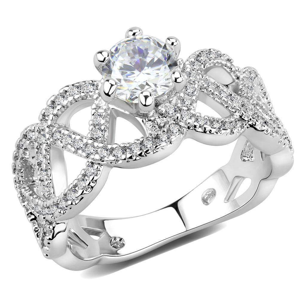 Alamode Rhodium Brass Ring with AAA Grade CZ in Clear - Alamode - Flyclothing LLC