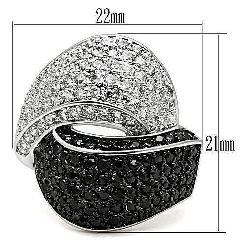 Alamode Rhodium + Ruthenium Brass Ring with AAA Grade CZ in Jet - Alamode - Flyclothing LLC