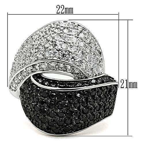 Alamode Rhodium + Ruthenium Brass Ring with AAA Grade CZ in Jet - Alamode - Flyclothing LLC