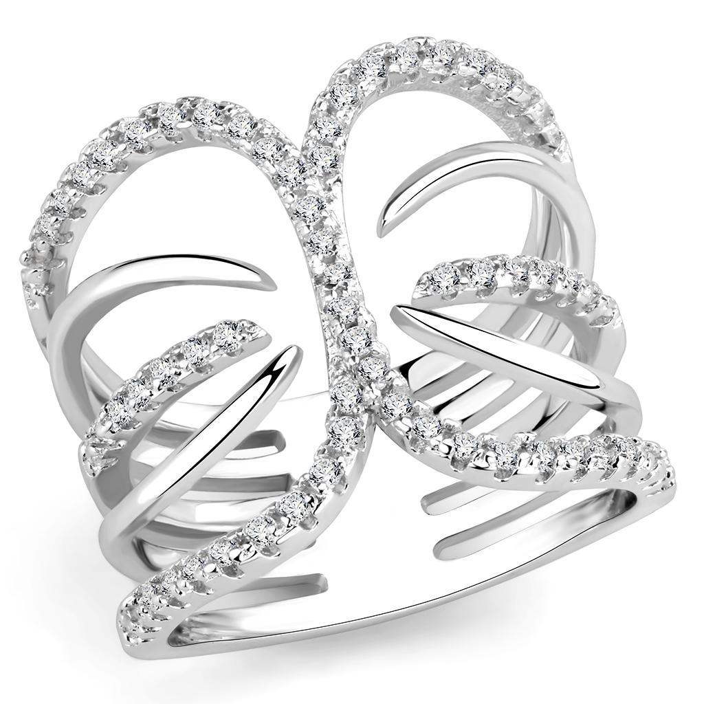 Alamode Rhodium Brass Ring with AAA Grade CZ in Clear - Alamode - Flyclothing LLC