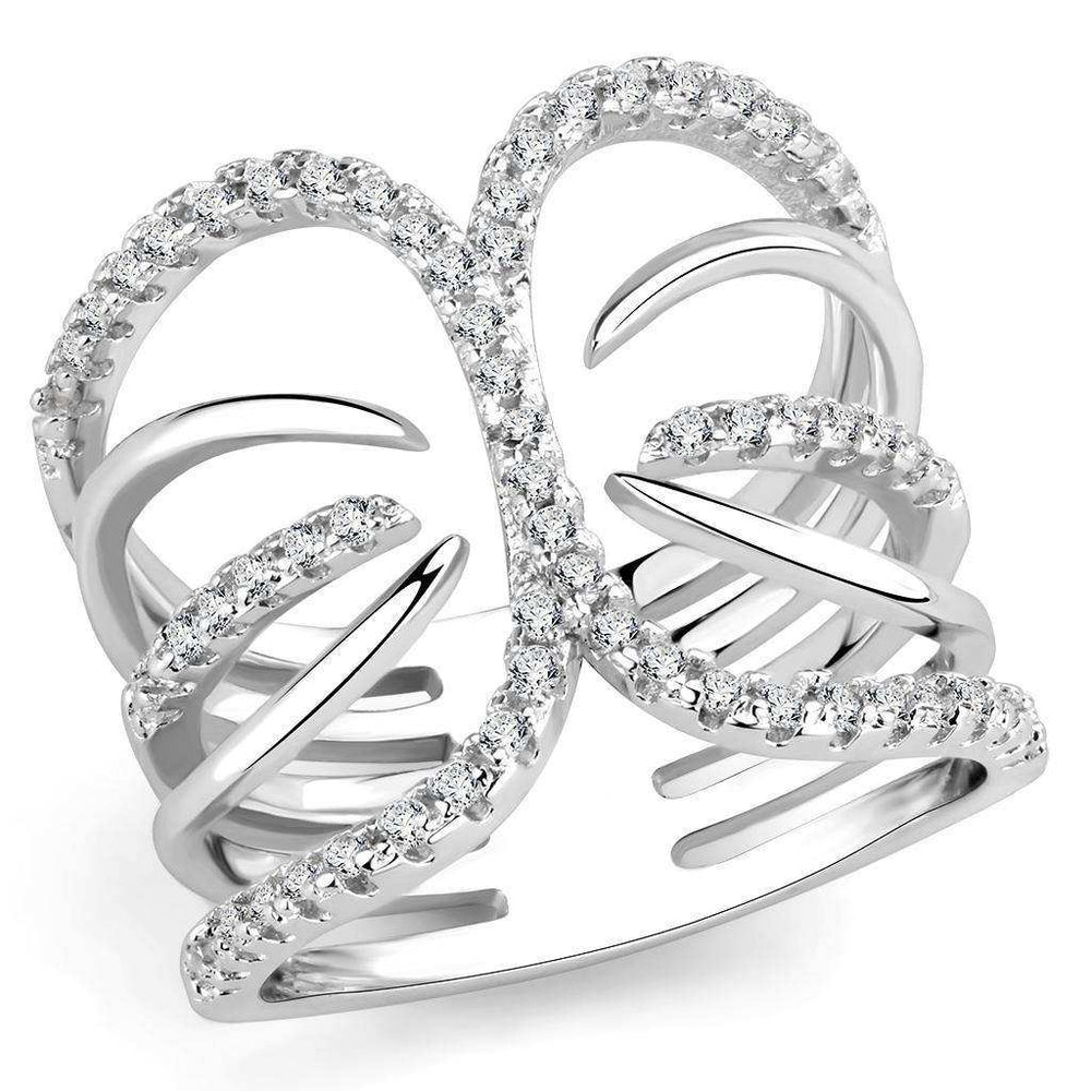 Alamode Rhodium Brass Ring with AAA Grade CZ in Clear - Alamode - Flyclothing LLC