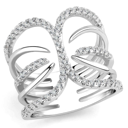 Alamode Rhodium Brass Ring with AAA Grade CZ in Clear - Alamode - Flyclothing LLC
