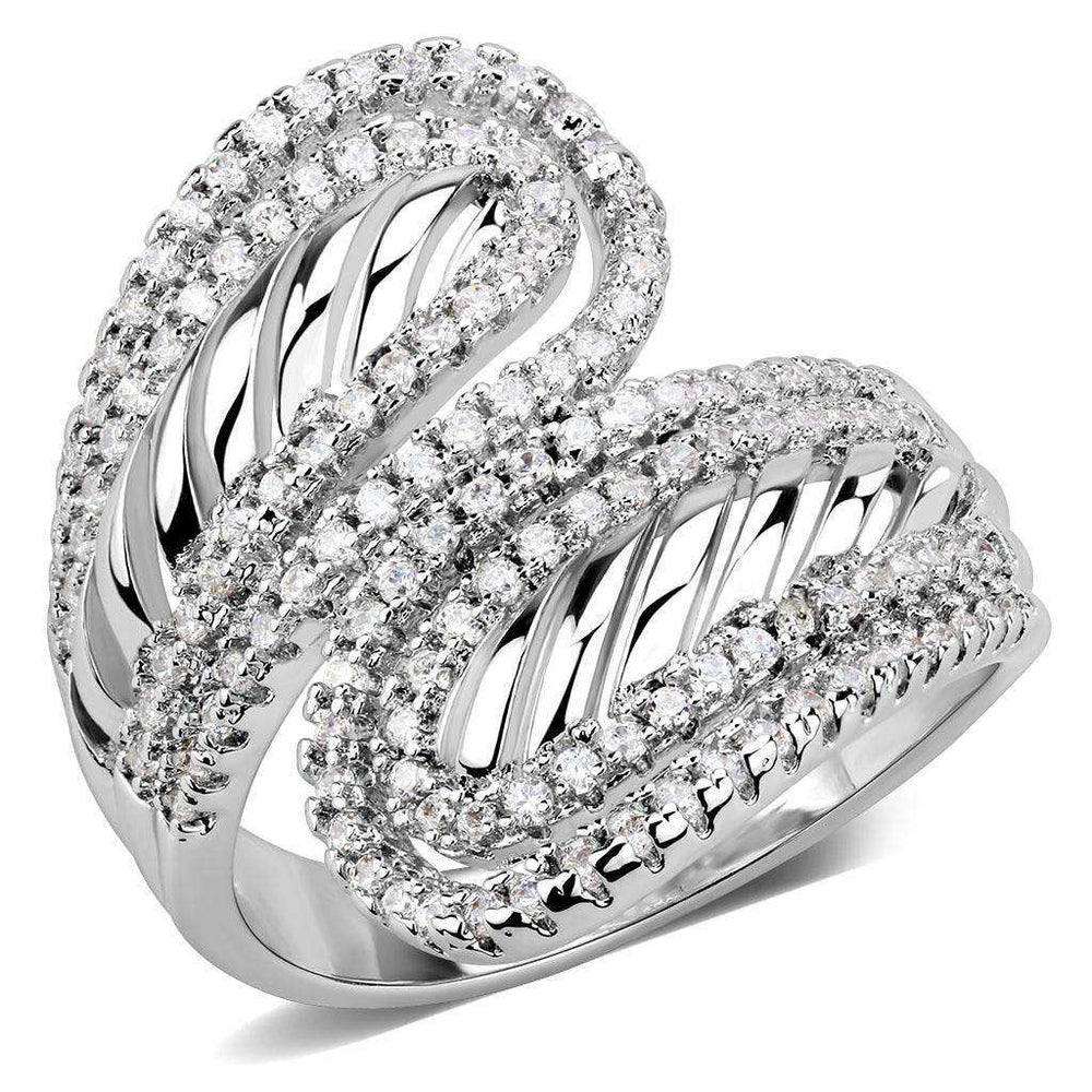 Alamode Rhodium Brass Ring with AAA Grade CZ in Clear - Alamode - Flyclothing LLC