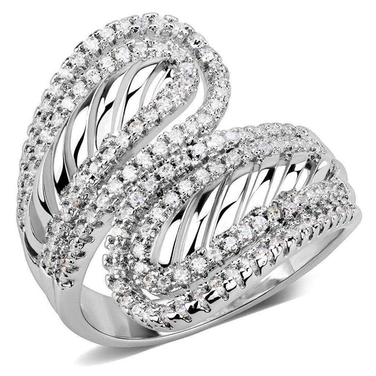Alamode Rhodium Brass Ring with AAA Grade CZ in Clear - Alamode - Flyclothing LLC
