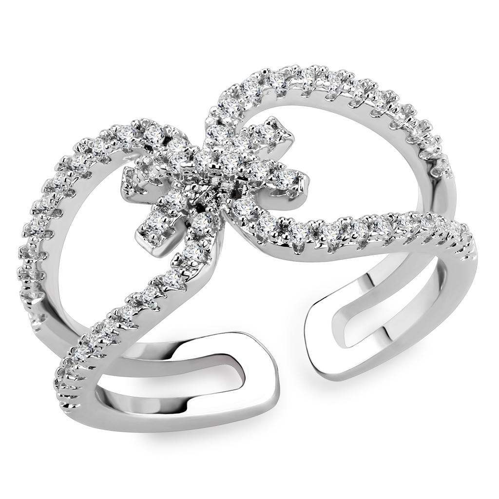 Alamode Rhodium Brass Ring with AAA Grade CZ in Clear - Alamode - Flyclothing LLC